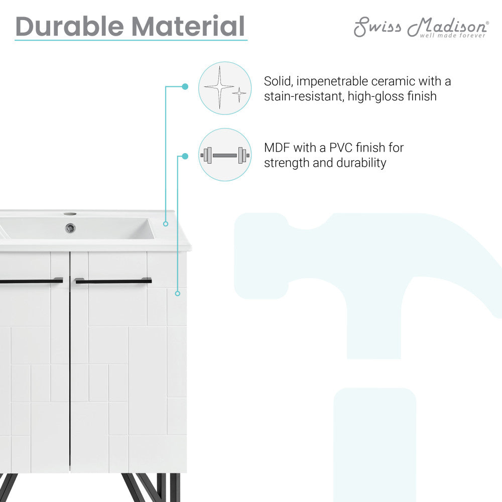 Annecy 24" Freestanding Bathroom Vanity in Mondrian White with Sink Top