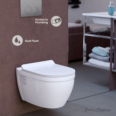 Ivy Wall-Hung Toilet Bundle 0.8/1.6 GPF Dual Flush in Glossy White with Flush Plate