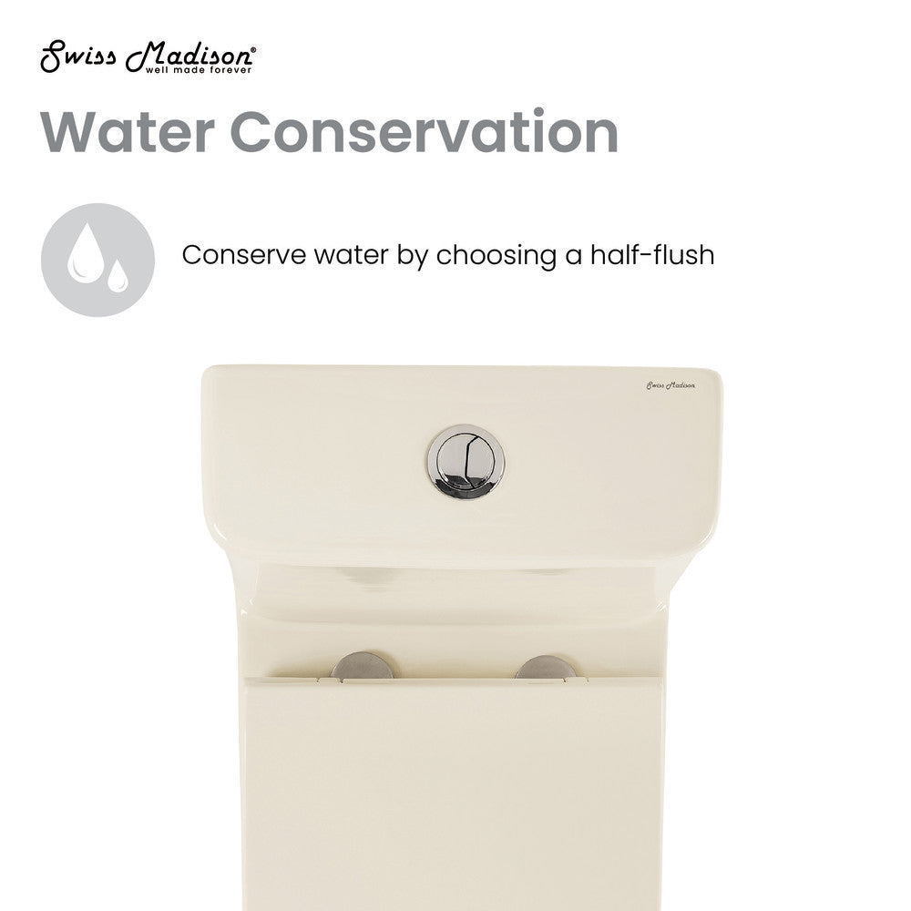 One-piece square toilet in bisque, dual flush with 1.1/1.6 gpf water saving.