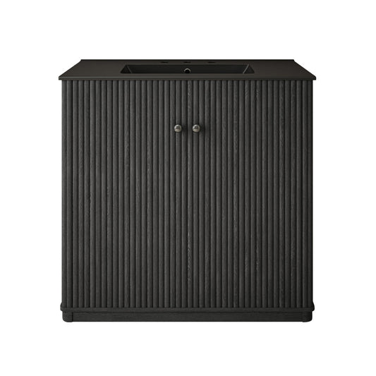 Lafayette 36" Freestanding Bathroom Vanity in Black Oak with Matte Black, 3-Hole Widespread Sink Top