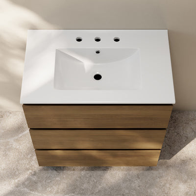 Liberte 30" Freestanding Bathroom Vanity in Brown Oak with 3-Hole Widespread Sink Top