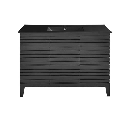 Cascade 48 in. Black Oak Bathroom Vanity With Black Ceramic Sink Top