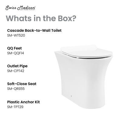 Elongated back-to-wall toilet bowl with soft-close seat in white ceramic.