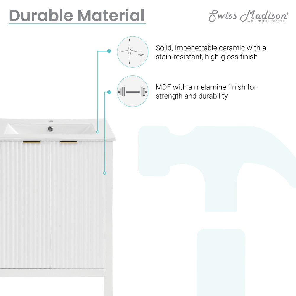 Bastille 24" Freestanding Bathroom Vanity in White with Sink Top