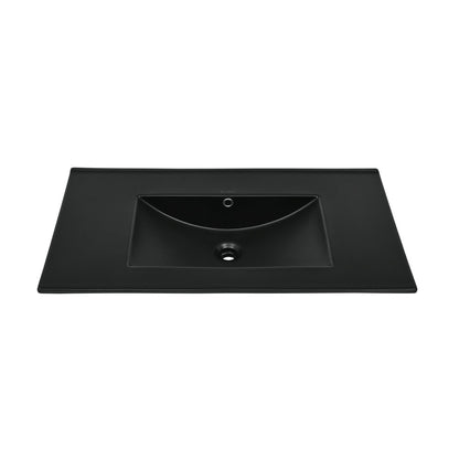 36" Zero Hole Vanity Sink Top in Glossy Black