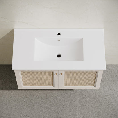 Classe 36" Wall-Mounted Bathroom Vanity in White Oak with Single Faucet Hole Vanity Top