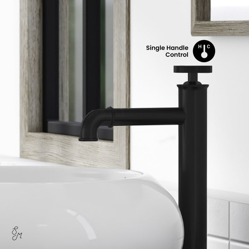 Avallon Single Hole, Single-Handle Wheel, High Arc Bathroom Faucet in Matte Black