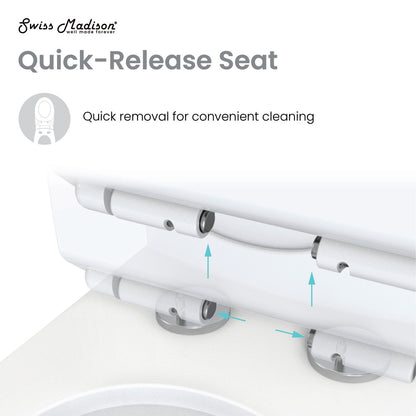 Elongated two-piece toilet with dual-flush system and rear outlet, white porcelain design.