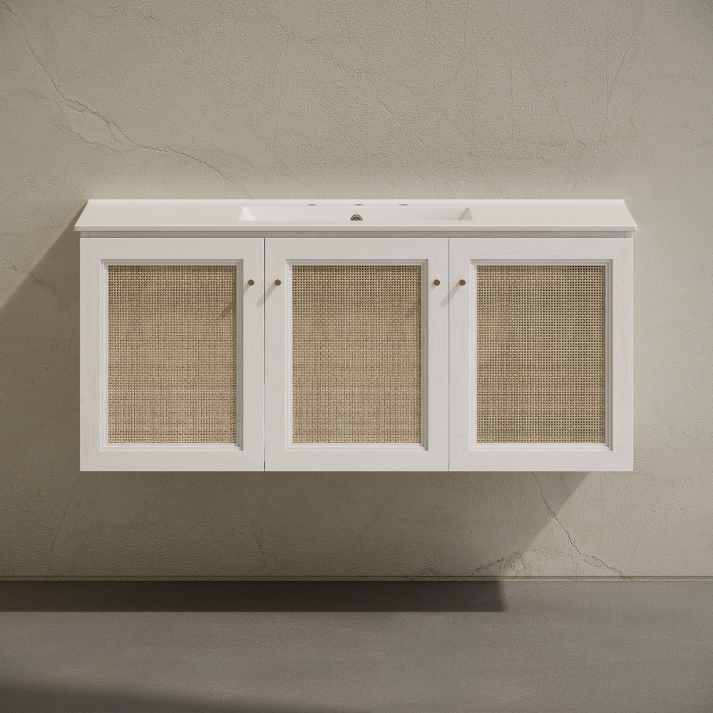 Classe 48" Wall-Mounted Bathroom Vanity in White Oak with Widespread Faucet Holes Vanity Top