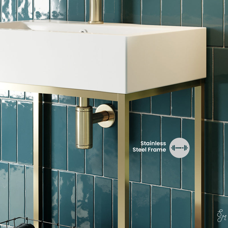 Pierre 24 Single, Freestanding, Open Shelf, Gold Metal Frame Bathroom Vanity