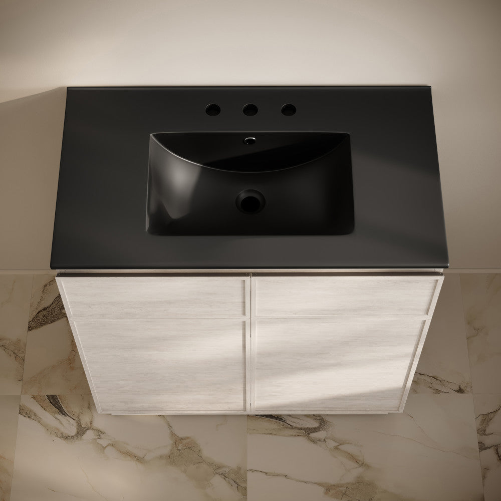 St. Tropez 36" Freestanding Bathroom Vanity in White Oak with Black 3-Hole Widespread Sink Top