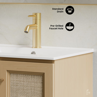 Classe 24" Wall-Mounted Bathroom Vanity in Natural Oak with Single Faucet Hole Vanity Top