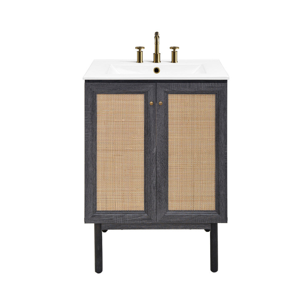 Classe 24" Freestanding Bathroom Vanity in Black Oak with 3-Hole Centerset Sink Top