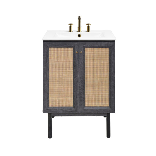 Classe 24" Freestanding Bathroom Vanity in Black Oak with 3-Hole Centerset Sink Top