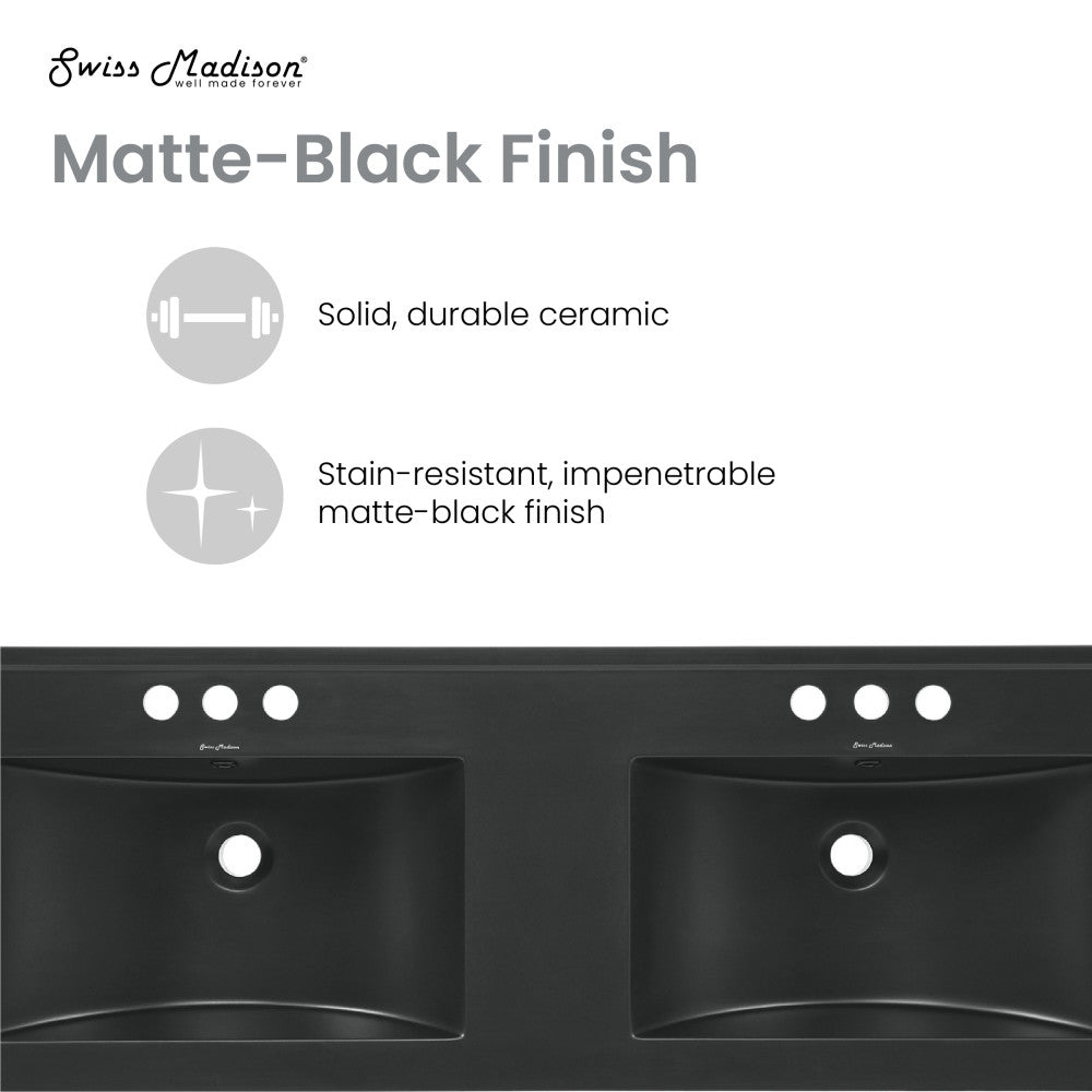 48" 3-Hole Widespread Double Basin Vanity Sink Top in Matte Black