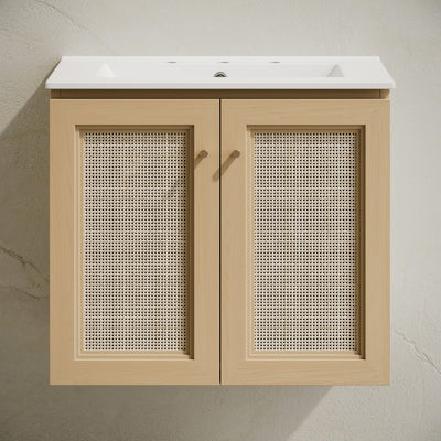 Classe 24" Wall-Mounted Bathroom Vanity in Natural Oak with Widespread Faucet Holes Vanity Top