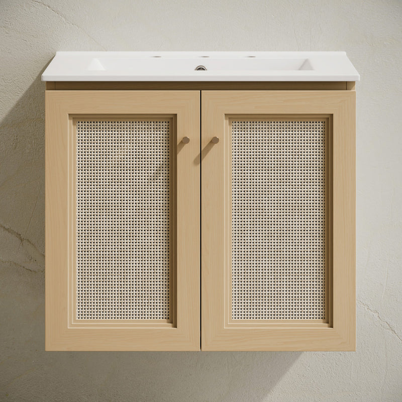 Classe 24" Wall-Mounted Bathroom Vanity in Natural Oak with Widespread Faucet Holes Vanity Top