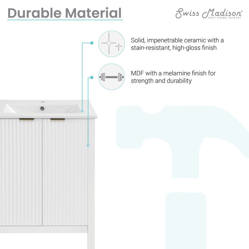 Bastille 24" Freestanding Bathroom Vanity in White with Sink Top