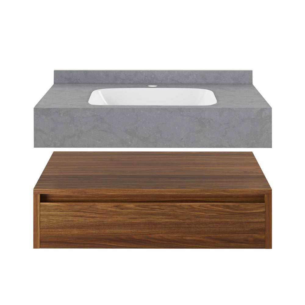 Avancer 36" Wall-Mounted Bathroom Vanity in Brown Oak with Charcoal Gray Sink Top