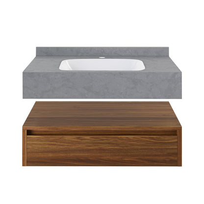 Avancer 36" Wall-Mounted Bathroom Vanity in Brown Oak with Charcoal Gray Sink Top