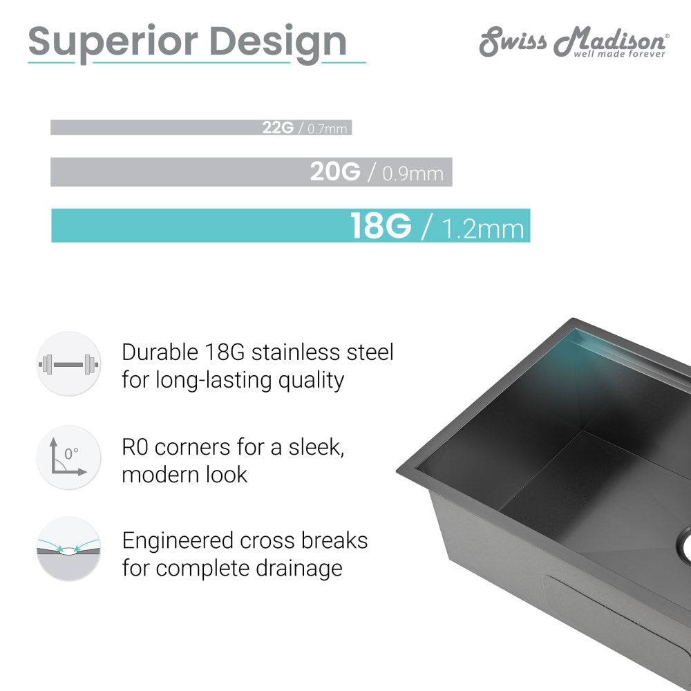 32" 18 gauge stainless steel undermount kitchen sink in polished chrome with RO corners and cross breaks.