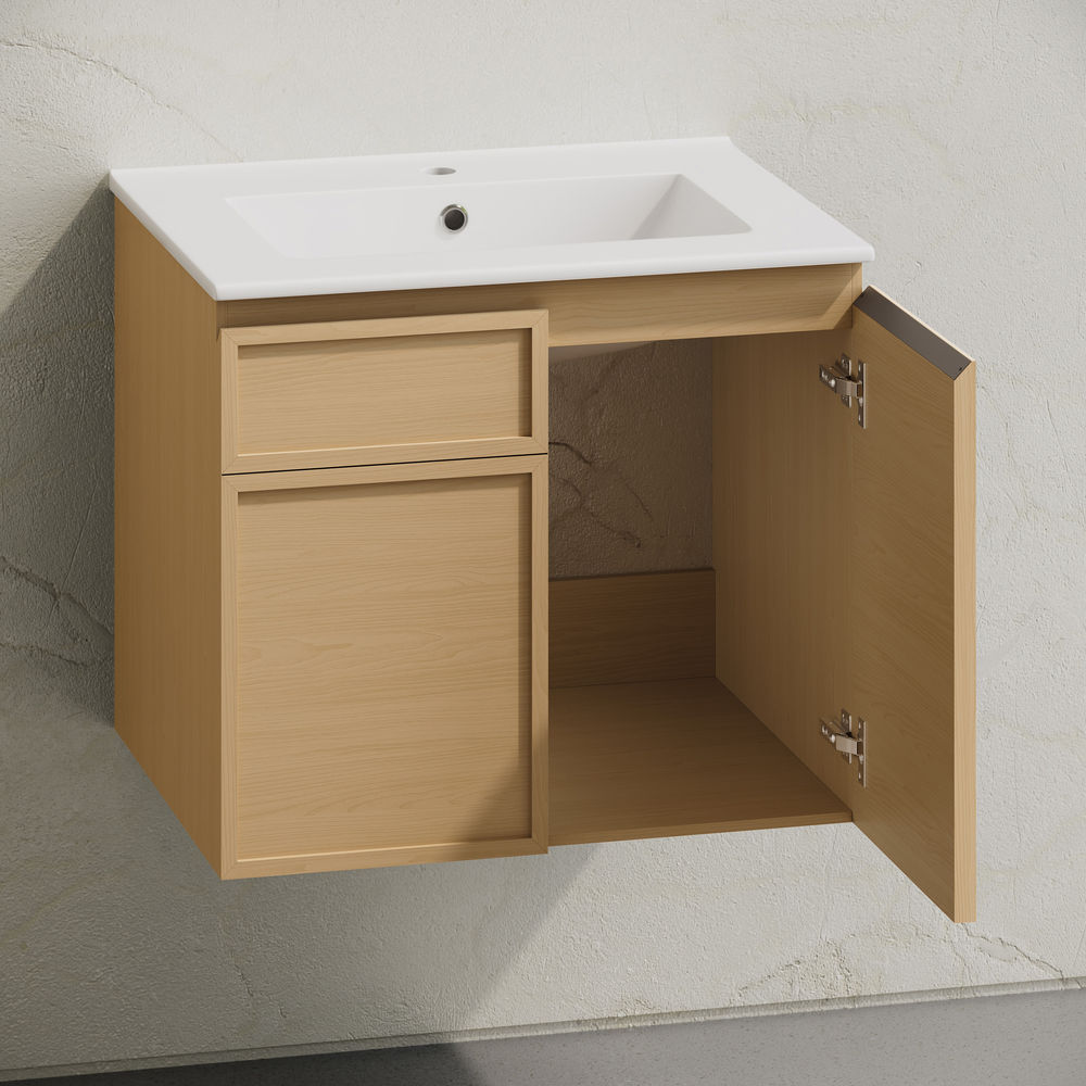 St. Tropez 24" Wall-Mounted Bathroom Vanity in Natural Oak with Sink Top