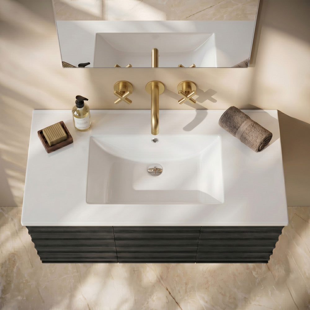 36" Zero Hole Vanity Sink Top in Glossy White