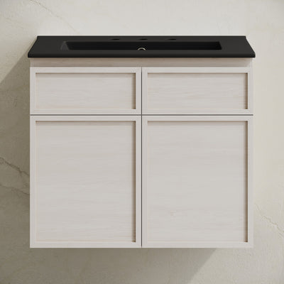 St. Tropez 24" Wall-Mounted Bathroom Vanity in White Oak with Black 3-Hole Widespread Sink Top