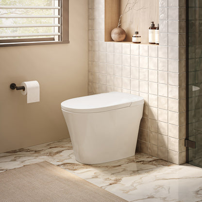 Hugo H Power Flush Tankless Toilet 12" Rough-in 1 GPF Non-Electric ADA Toilet with Integrated Tank in Glossy White