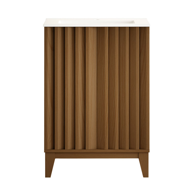 Troyes 24" Freestanding Bathroom Vanity in Brown Oak with Sink Top