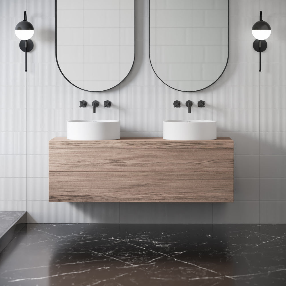 16.5" round vessel bathroom sink in matte white with smooth, minimalist design and flat bottom.