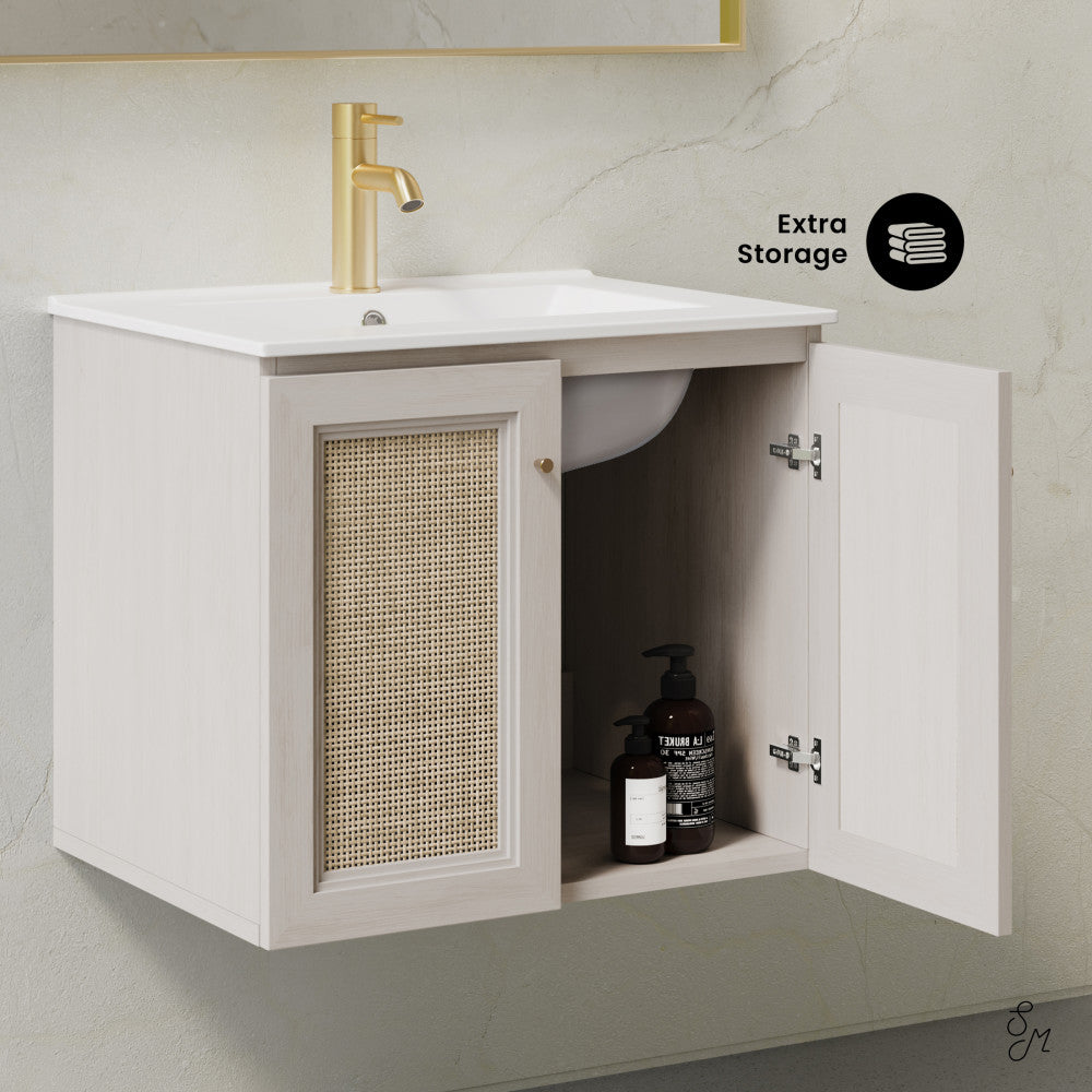 Classe 24" Wall-Mounted Bathroom Vanity in White Oak with Single Faucet Hole Vanity Top