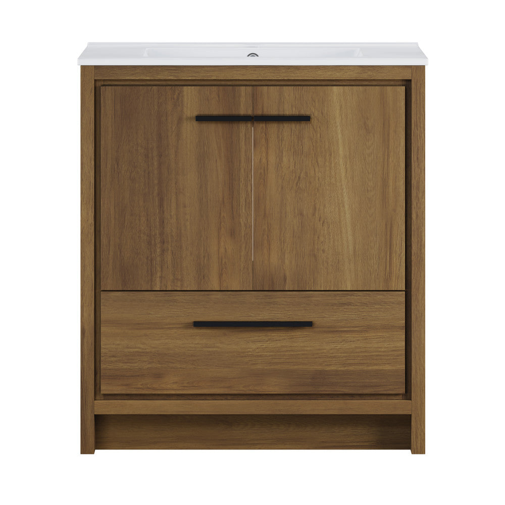 Virage 30" Freestanding Bathroom Vanity in Brown Oak with Sink Top