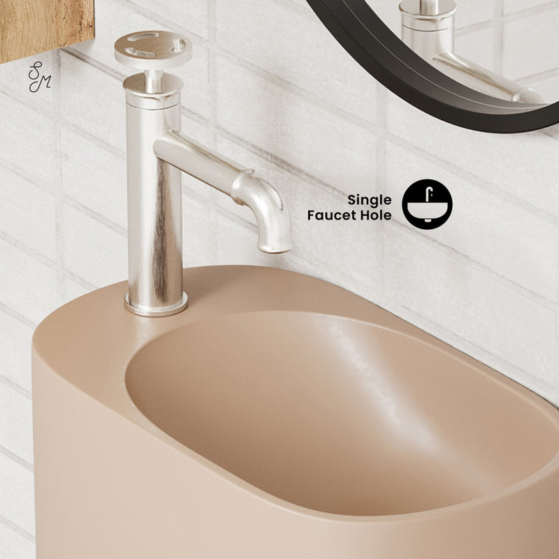 Terre 18" Solid Surface Oval Wall-Mounted Sink with Left Side Faucet Mount in Matte Pastel Peach