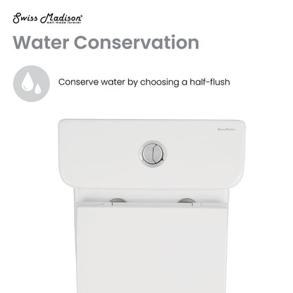One-piece square dual-flush toilet, compact design, white ceramic finish.