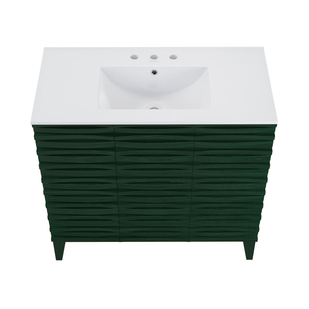 Cascade 36" Freestanding Bathroom Vanity in Green Oak with 3-Hole Widespread Sink Top