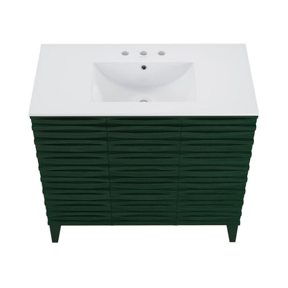 Cascade 36" Freestanding Bathroom Vanity in Green Oak with 3-Hole Widespread Sink Top