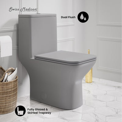 Carre One-Piece Square Toilet Dual-Flush in Matte Gray1.1/1.6 gpf