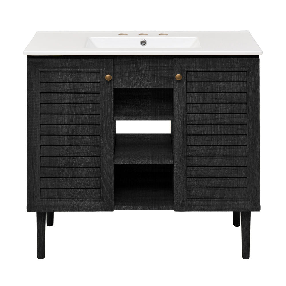 Bron 36" Freestanding Bathroom Vanity in Black Oak with 3-Hole Widespread Sink Top