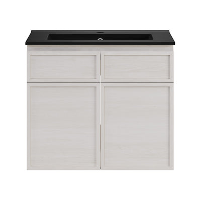 St. Tropez 24" Wall-Mounted Bathroom Vanity in White Oak with Black Sink Top
