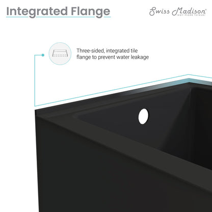 Alcove apron front bathtub 48x32 inch with left-hand drain in matte black, integrated tile flange.