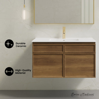 St. Tropez 36" Wall-Mounted Bathroom Vanity in Brown Oak with Sink Top