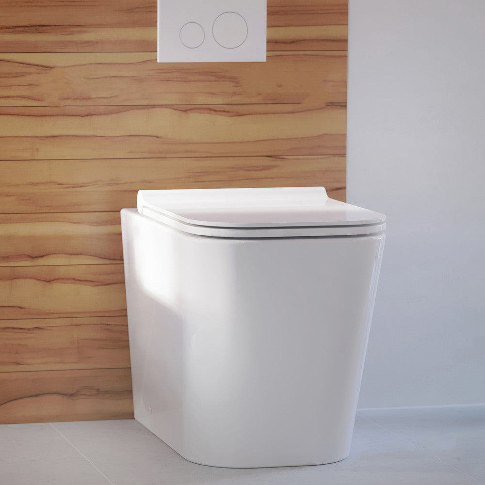 Concorde Back-to-Wall Toilet Bundle 0.8/1.6 GPF Dual Flush in Glossy White with White Flush Plate