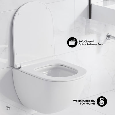 St. Tropez Wall-Hung Toilet Bundle 0.8/1.6 GPF Dual Flush in Glossy White with Black Flush Plate