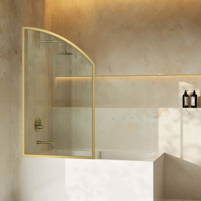 Demi 34 x 58 Framed Fixed 3/8 in. (10mm) Clear Tempered Glass Tub Door with Gold Brushed Frame