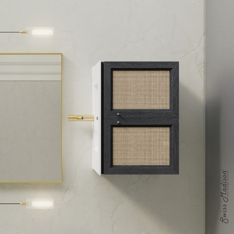 Classe 30" Wall-Mounted Bathroom Vanity in Black Oak with Single Faucet Hole Vanity Top