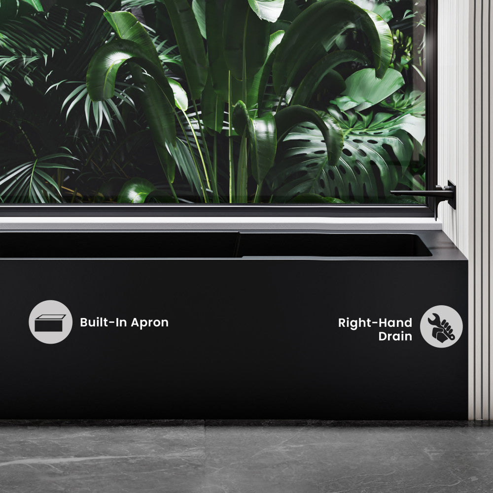 Voltaire 60 x 30 Skirted Right Drain Soaking Apron Bathtub in Matte Black with Integrated Overflow and Armrest, Drain Included