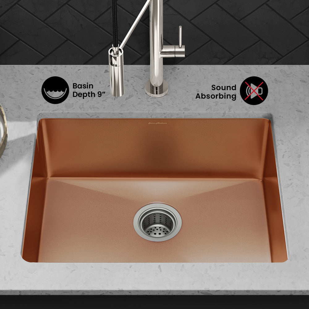 Rivage 23 x 18 Stainless Steel, Single Basin, Undermount Kitchen Sink, Rose Gold