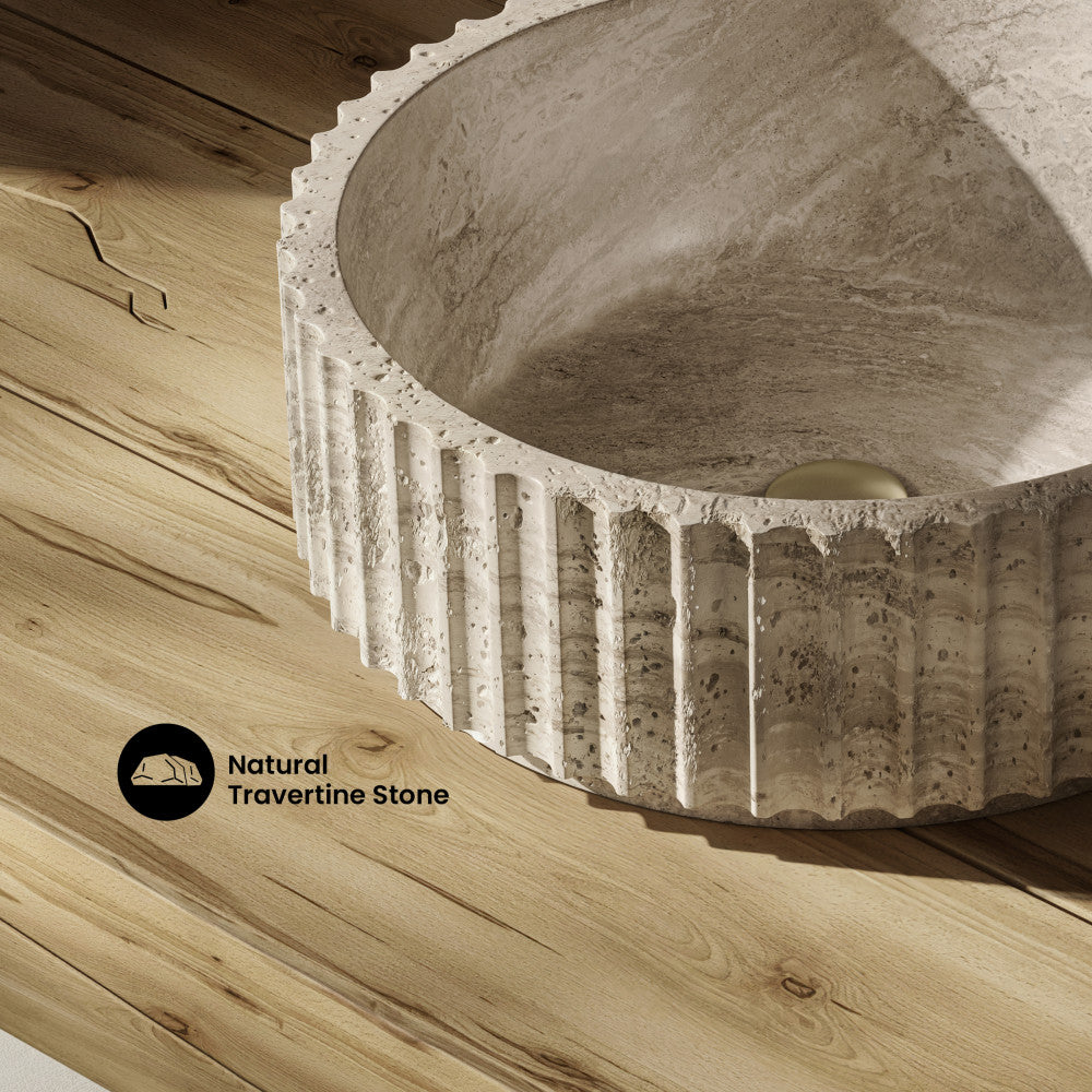 Lafayette 17" Natural Marble Round Vessel Sink in Polished Travertine