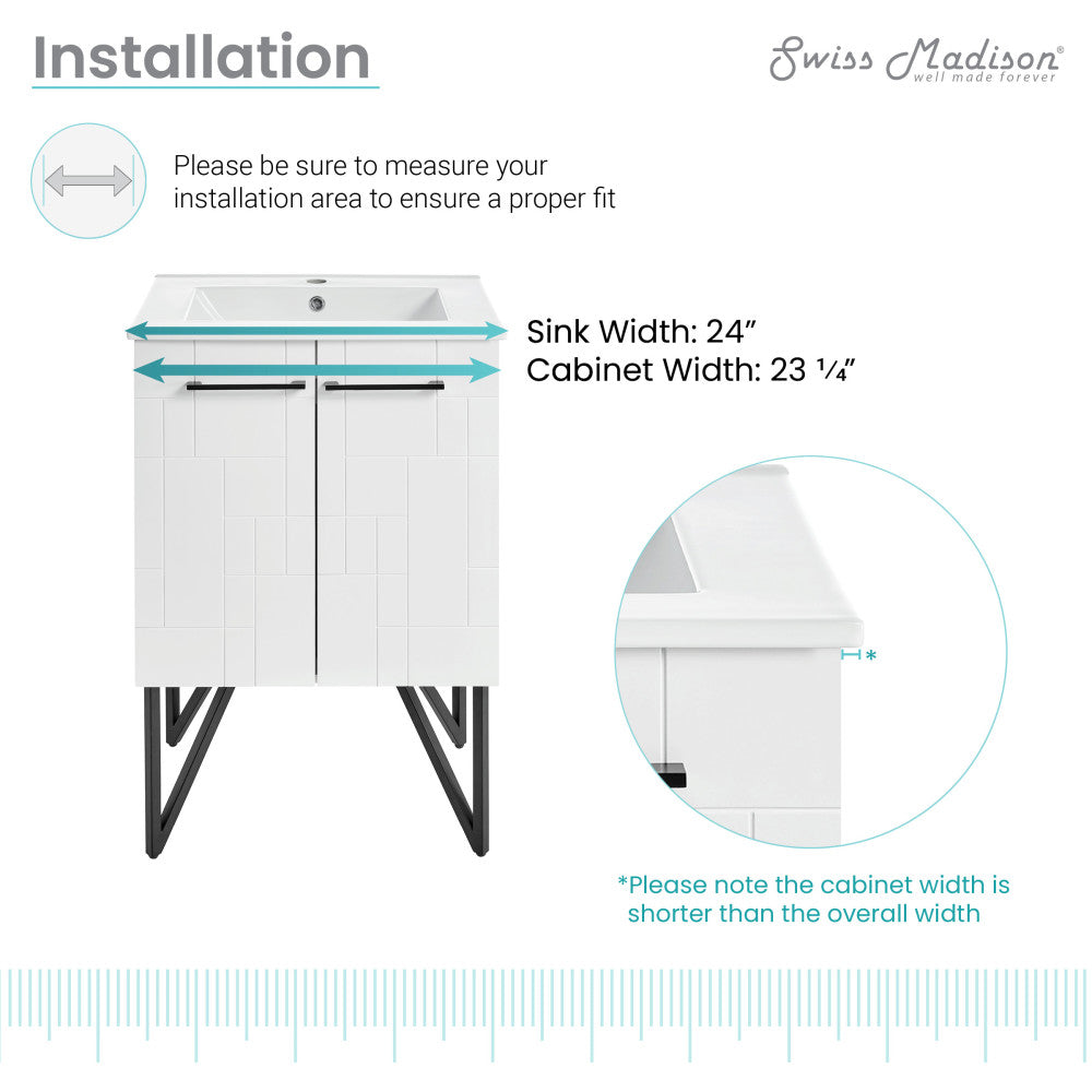 Annecy 24" Freestanding Bathroom Vanity in Mondrian White with Sink Top